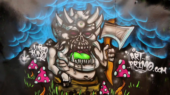 ArtPrimo.com Graffiti Piecing Tutorial with Spray Paint:  Goblin Character