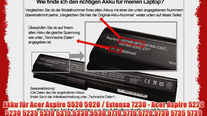 Akku f?r Acer Aspire 5520 5920 / Extensa 7230 - Acer Aspire 5220 5230 5235 5310 5315 5330 5530