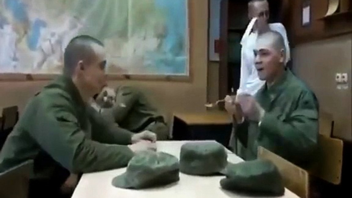 Russian soldier gets hilariously pranked with spoon