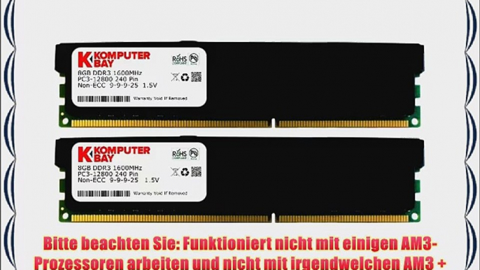 Komputerbay 16GB (2 X 8GB) DDR3 PC3-12800 1600MHz DIMM mit Low Profile Blau Heatspreader 240-Pin