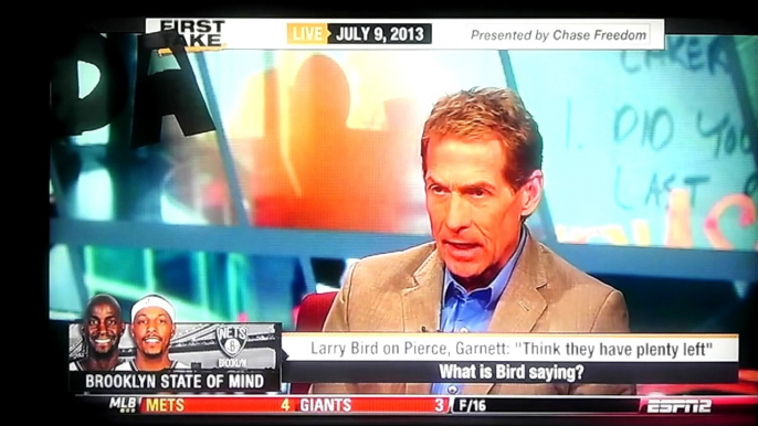 ESPN First Take | Larry Bird on Pierce and Garnett joining Nets