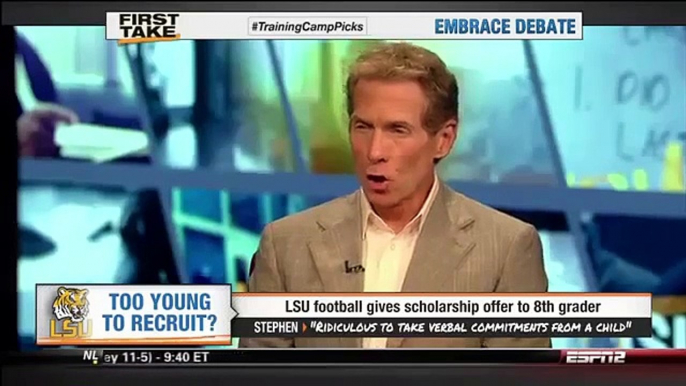 Skip Bayless and Stephen A Smith on 13 Year Old Agrees To Play College Football At LSU - First Take