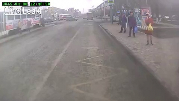 Pedestrian Exiting Bus Gets Hit Hard And Flips Through The Air