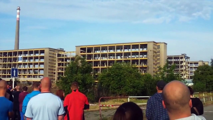 Flying Demolition Debris Nearly Hits Spectators