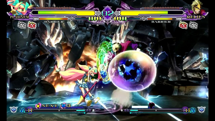 BlazBlue Continuum Shift Extend (Gameplay 03) Platinum the Trinity VS Relius Clover