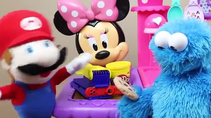 Minnie Mouse Kitchen with Super Mario and Cookie Monster Play Doh Food ToysReviewToys