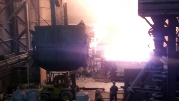 Steel mill wet charge creates an impressive explosion