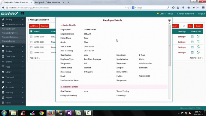 Online School / College Management System Software HR Module by EduSpark