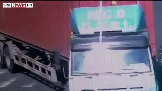 Chinese Cyclist Survives After Being Run Over By Truck _ Lorry Runs Over Rider, China 2014 CCTV