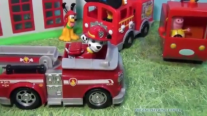 Paw Patrol, Mickey Mouse Clubhouse, and Peppa Pig Comparison of Fire Truck and Fire Engines Toys