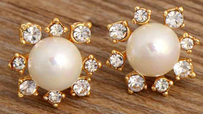 ต่างหูมุก คริสตัลทองแฉกหรูหราใหม่แฟชั่นสวย 9K Elegant Crystal Pearl Earrings นำเข้า - พร้อมส่งW164 ราคา250บาท