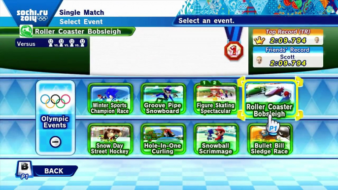 Mario & Sonic at the Sochi 2014 Olympic Winter  games Wii U Winter sports champion race.