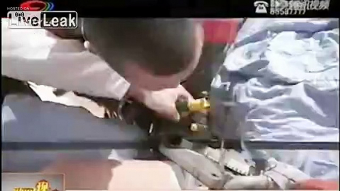 Iron bar penetrates into worker's crotch