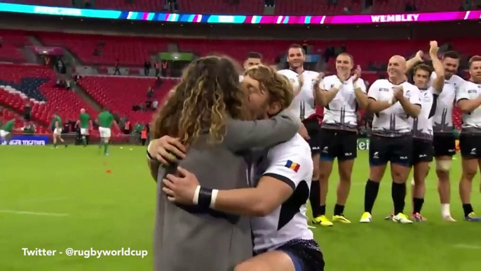 Romania scrum-half Florin Surugiu proposes to his girlfriend on the Wembley pitch after Ireland match  and she says yes