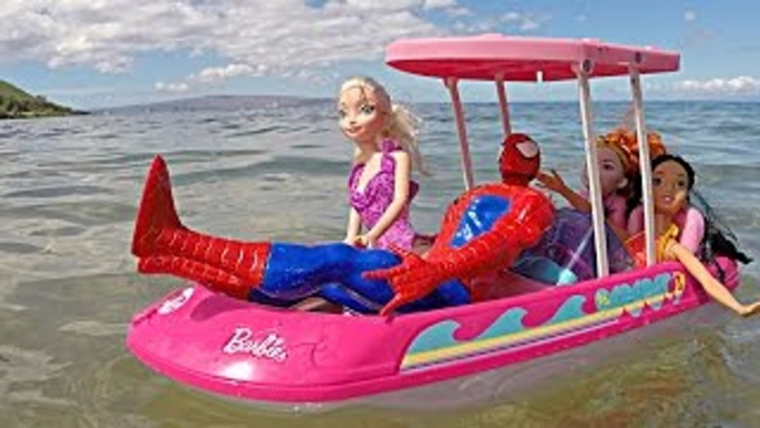 DisneyCarToys Frozen Elsa & Spiderman Ride Barbie Glam Boat with Jasmine & Merida Disney Princesses