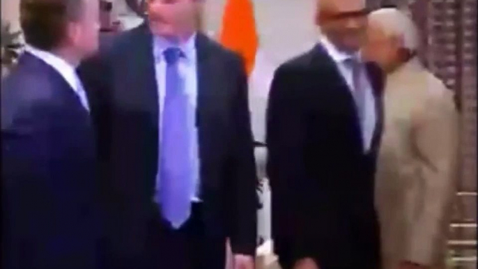 Microsoft CEO Satya Nadella Wiping his Hands after Shaking Hands with Indian PM Narendra Modi