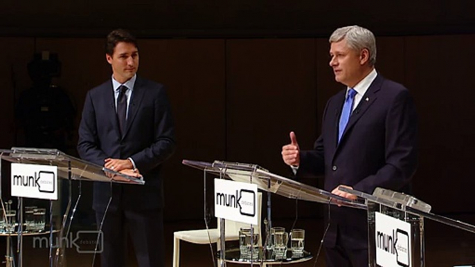 Harper and Trudeau spar over C-24 at Munk debate