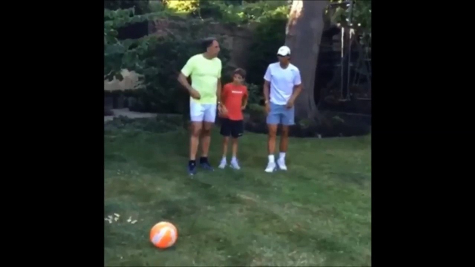 Rafael Nadal plays football with his cousins