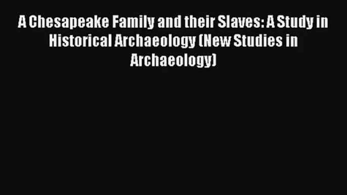 A Chesapeake Family and their Slaves: A Study in Historical Archaeology (New Studies in Archaeology)