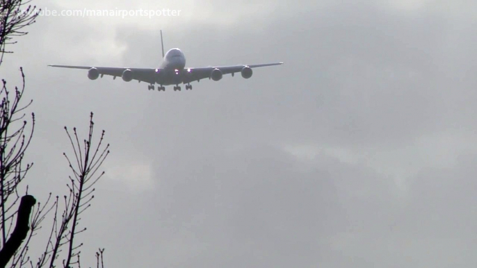 Emirates A380-861 Crosswind Landing @ London Heathrow Airport