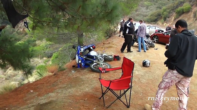 Car Crashes into Parked Motorcycles on Mulholland