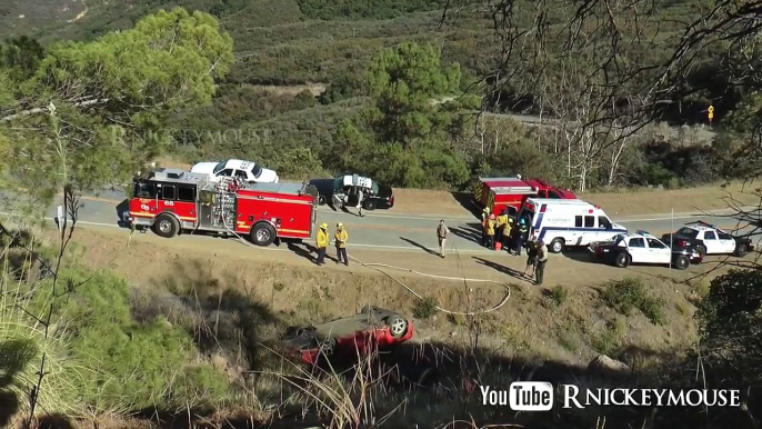 Crazy Ferrari Crash , Car Flips Down Steep Embankment