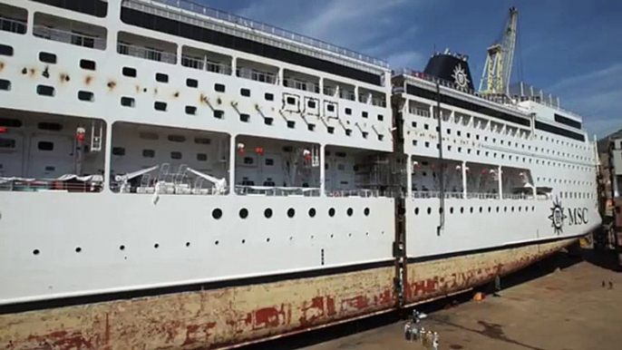 Cruise Ship MSC Armonia Is Cut In Two As Part Of A Lengthening Project