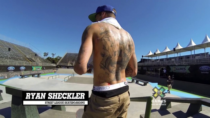 GoPro Ryan Sheckler Skateboard Street Course Preview - Summer X Games 2013 Foz Do Iguacu