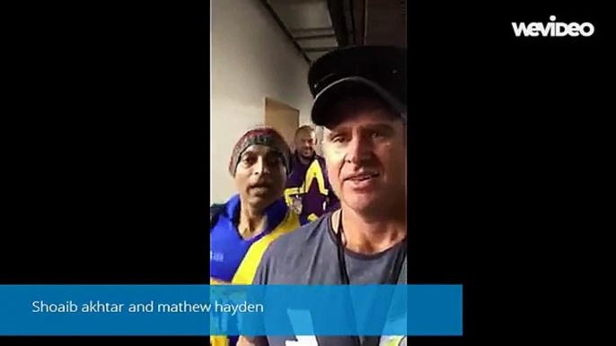 Shoaib Akhtar teasing Mathew hyden before starting All Stars Cricket Match