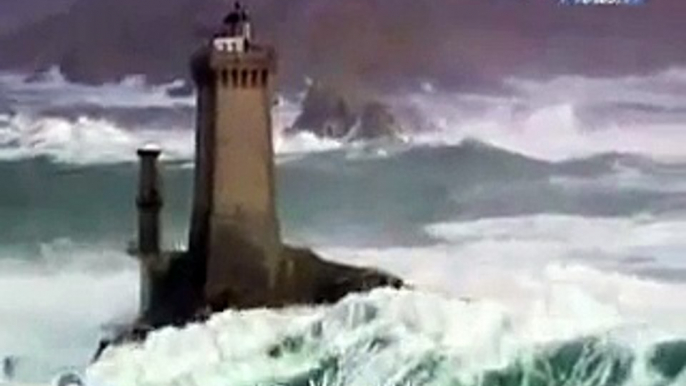 French lighthouses and VERY BIG waves during stormy weather