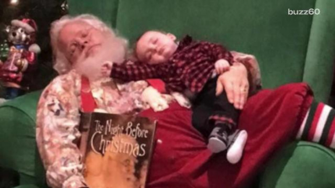 Santa takes a nap with a sleeping baby and the picture goes viral