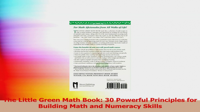 The Little Green Math Book 30 Powerful Principles for Building Math and Numeracy Skills PDF