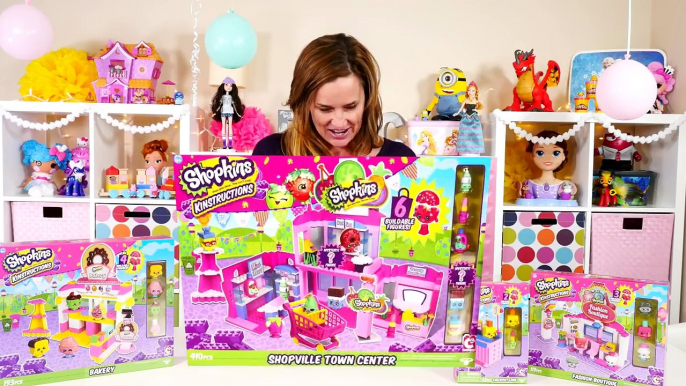 Mega Shopkins Kinstructions Unboxing Shopville Town Center, Bakery, Checkout Lane + Fashio