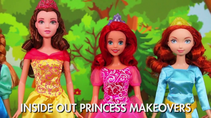 Disney Princesses Inside out Makeovers Frozen Anna, Belle, Ariel & Rapunzel. DisneyToysFan.