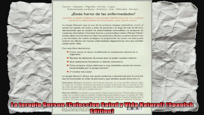 La terapia Gerson Coleccion Salud y Vida Natural Spanish Edition