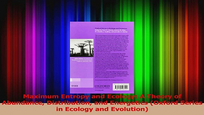 PDF Download  Maximum Entropy and Ecology A Theory of Abundance Distribution and Energetics Oxford PDF Online