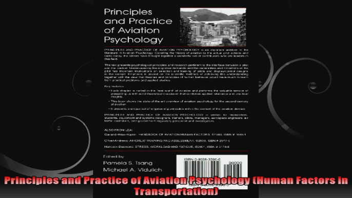 Principles and Practice of Aviation Psychology Human Factors in Transportation