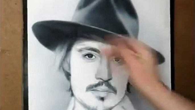 Johnny Depp Speed drawing portrait in dry brush technique