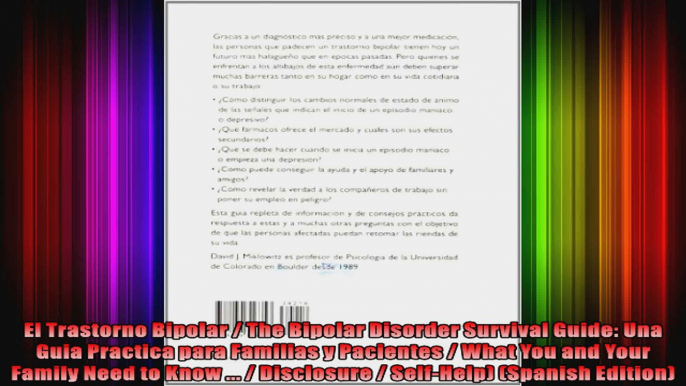 El Trastorno Bipolar  The Bipolar Disorder Survival Guide Una Guia Practica para