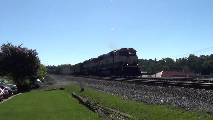 8-13-14 8:15 AM BNSF power leads NS 735 coal train NB through Austell Ga