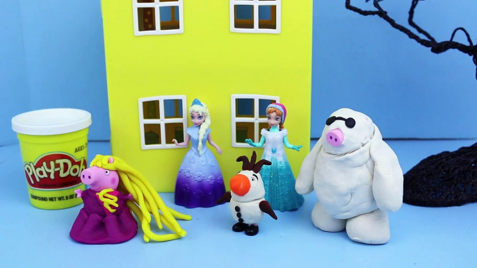 Play Doh Halloween Costume with Peppa Pig as Rapunzel and George Pig as Olaf with Frozen Elsa