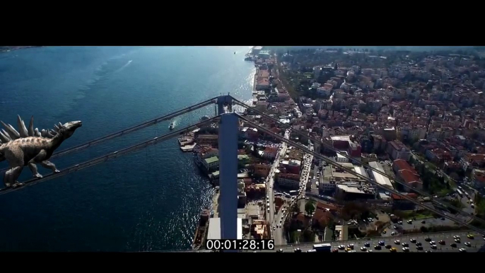 Dinosaur  climbing İstanbul bridge-Camera tracking 3d Animation Adobe With After Effects