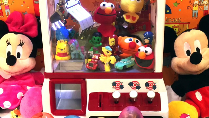 Arcade Claw Machine Mickey Grabs surprise toys Elmo Disney Car toon Marvel Spider man Batm