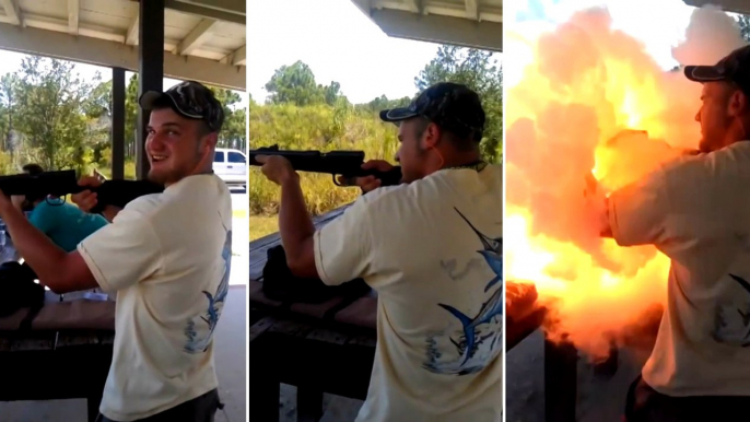 Muzzle Loader Gun Ignites Black Powder At Shooting Range