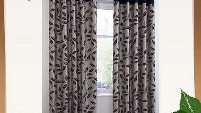 A Pair Of Bay Leaf Ring/Eyelet Top Lined Faux Silk Curtains - Size: 90 x 90 - Colour: Black