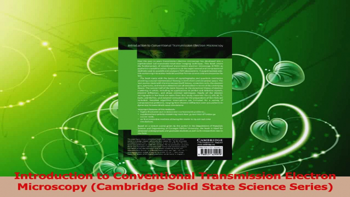 PDF Download  Introduction to Conventional Transmission Electron Microscopy Cambridge Solid State PDF Full Ebook