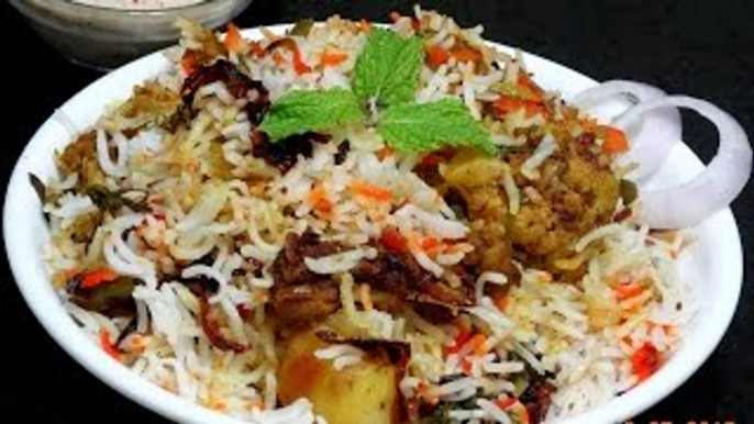 Vegetable Dum Biryani Recipe-How to make Vegetable Dum Biryani Step by Step-Layered Veg Bi