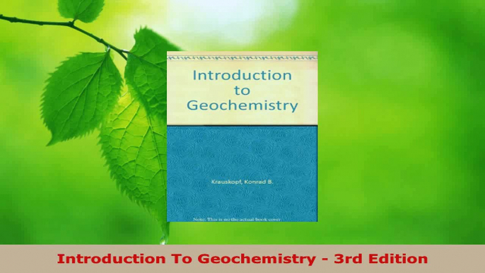 PDF Download  Introduction To Geochemistry  3rd Edition PDF Full Ebook