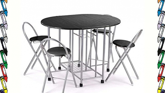 Goldeal Family Dining 5pcs Folding Table Set Modern Home Desk   Chairs Black Silver