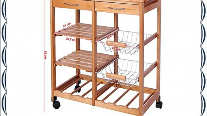 Songmics? Wooden Kitchen Trolley Dining Cart with Wheels Storage Drawers Shelves Metal Baskets